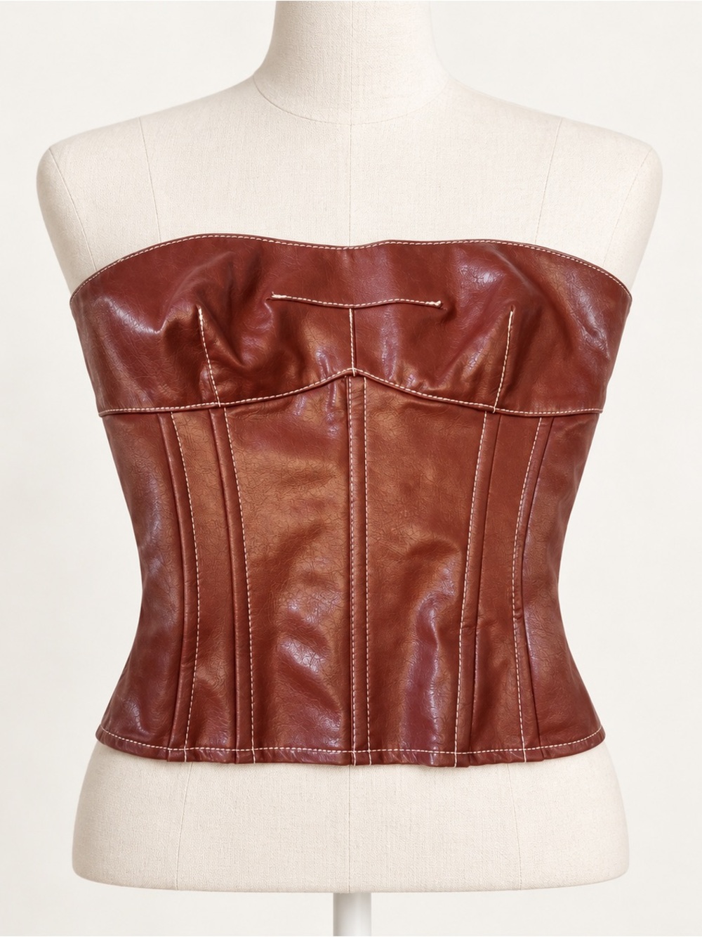 Edikted Red Faux Leather Corset Top XS Strapless Lace Up Y2K